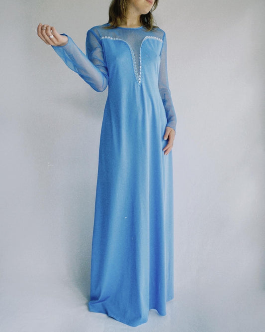 1970s Blue Maxi Dress, Made in NZ| 12