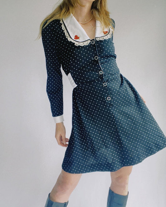 1970s Estelle Rose Black & White Western Dress, Made in NZ | 8-10