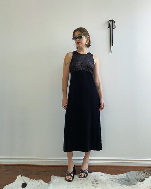 JONES NEW YORK Black Embossed Velour Dress | Size M