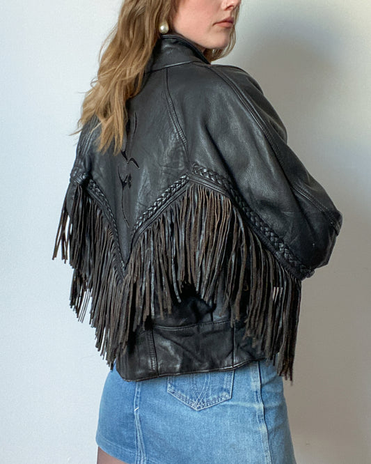 Vintage Leather Tassel Jacket | Size XL