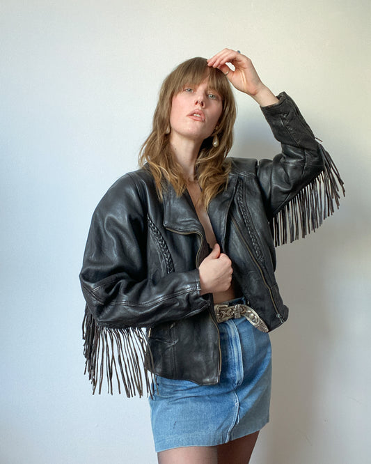 Vintage Leather Tassel Jacket | Size XL