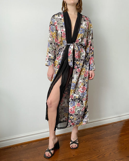 Vintage Floral Silky Robe | Size M-L