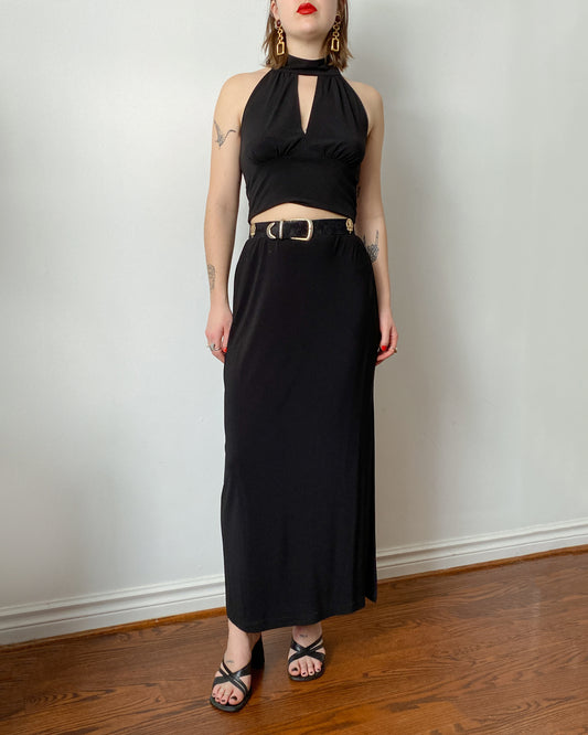 Vintage Black Stretchy Maxi Skirt | 30" Waist