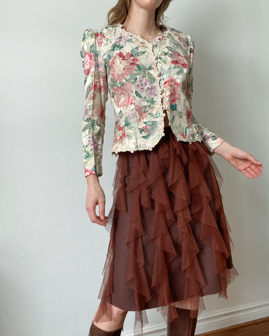 Brown Tulle Fairycore Brown Fleece Skirt | 27-28" Waist