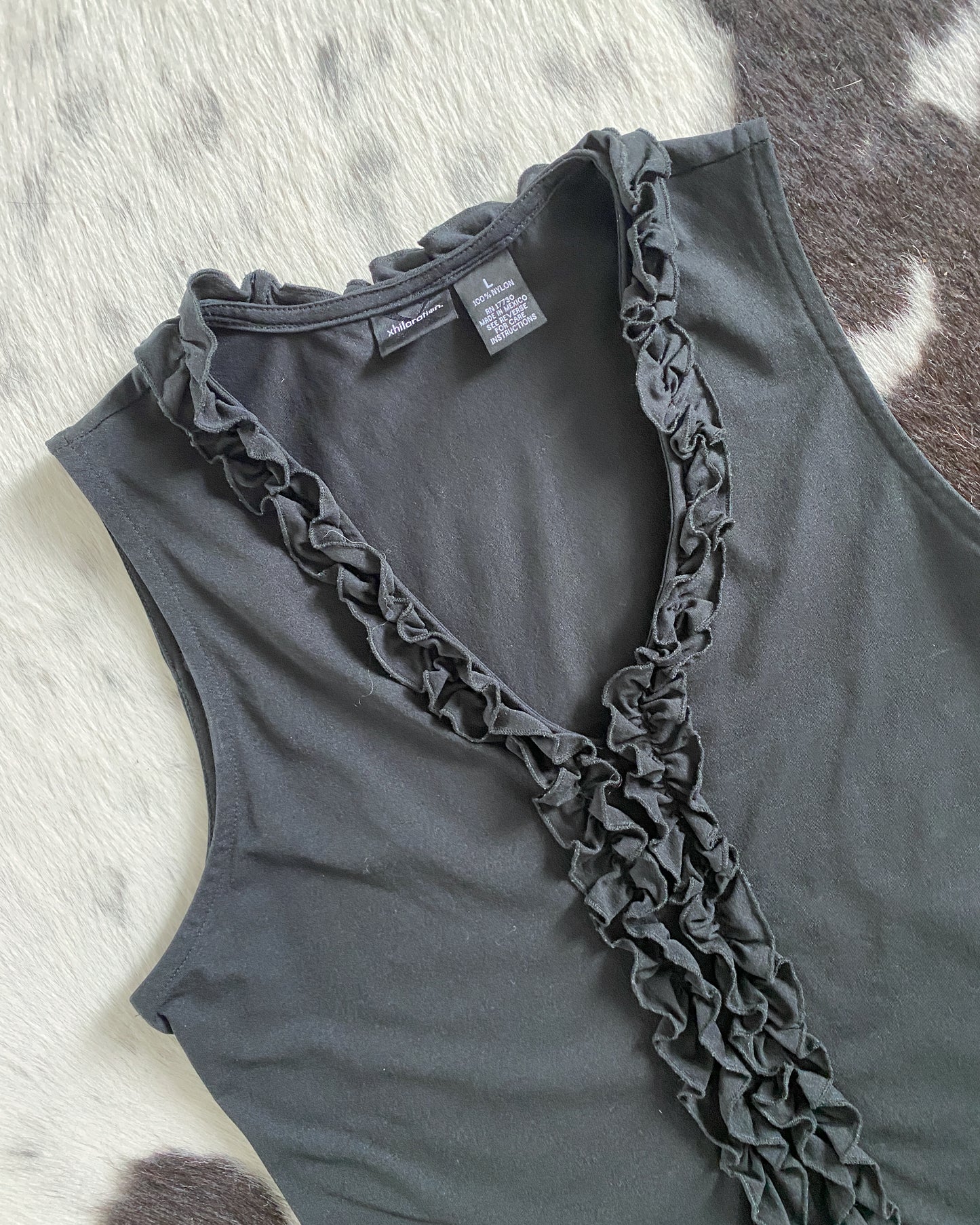 2000s Black Ruffle Tank Top | Size L