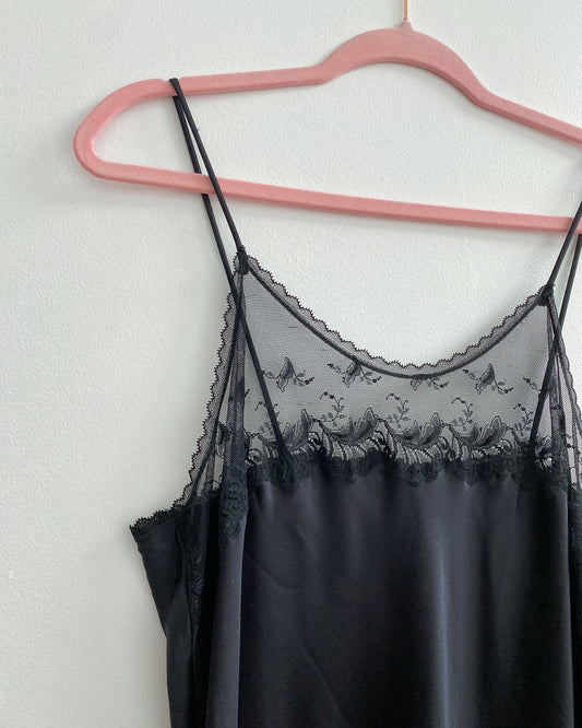 Black Maxi Slip Dress with Mesh | Size L/XL