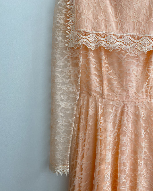 1980s Peachy Lace Dress | Size XS