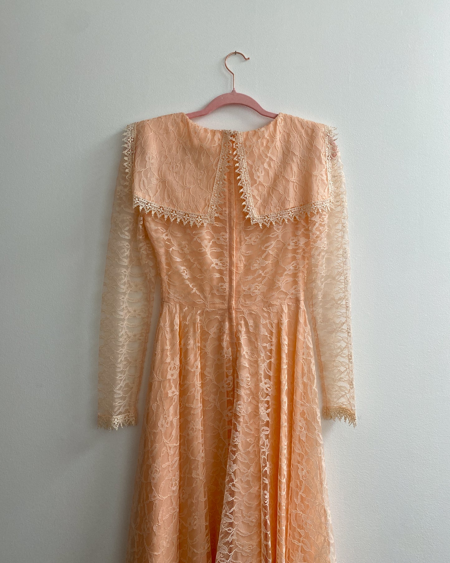 1980s Peachy Lace Dress | Size XS
