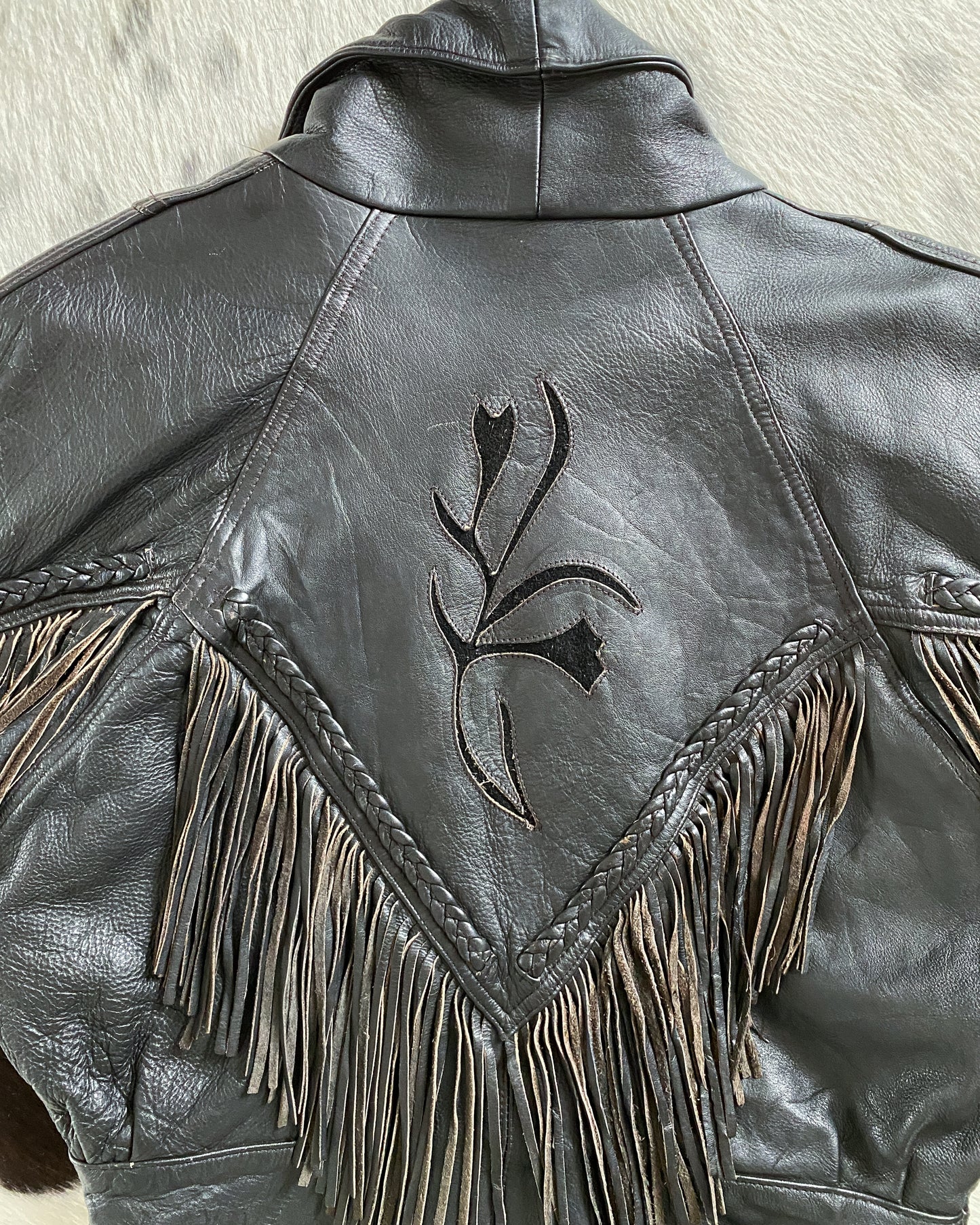Vintage Leather Tassel Jacket | Size XL