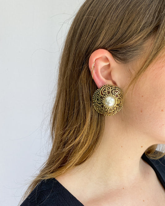 Gold & Pearl Clip On Earrings