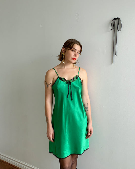 Vintage Emerald Green Slip Dress | Size L