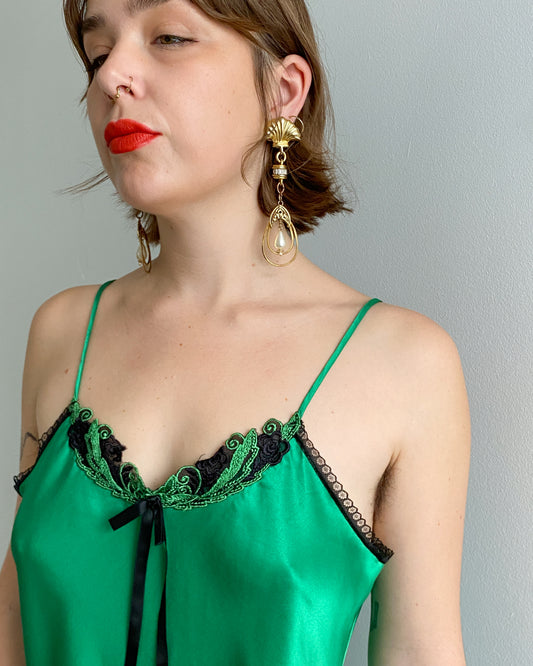 Vintage Emerald Green Slip Dress | Size L