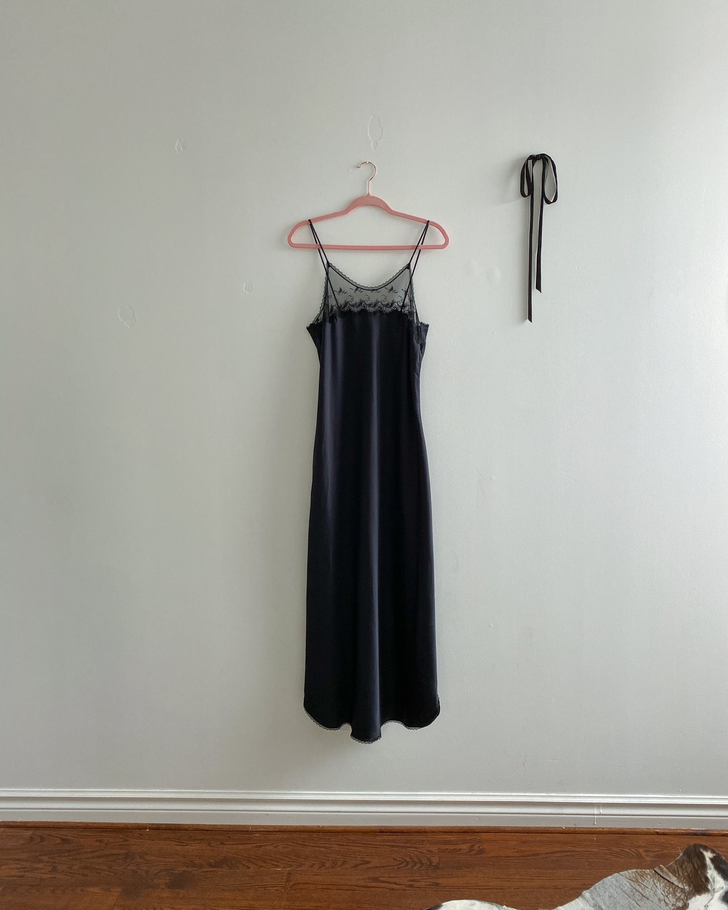 Black Maxi Slip Dress with Mesh | Size L/XL