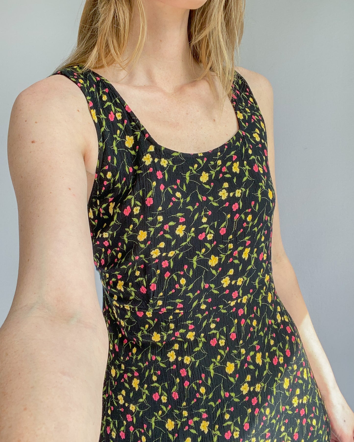 Black Floral Maxi Dress with Tie | 8-10