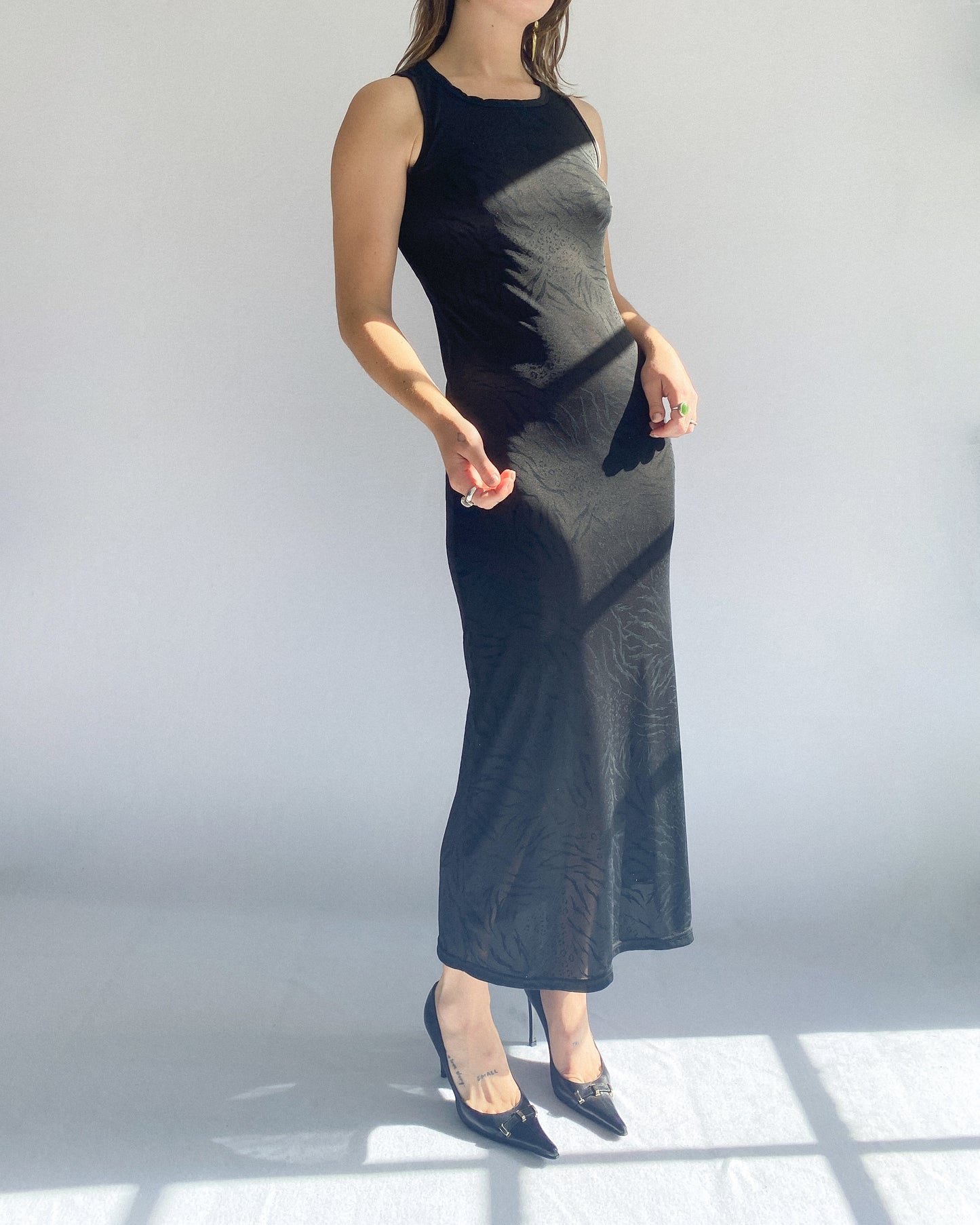 Black Animal Print Glittery Sheer Gown | 8-9