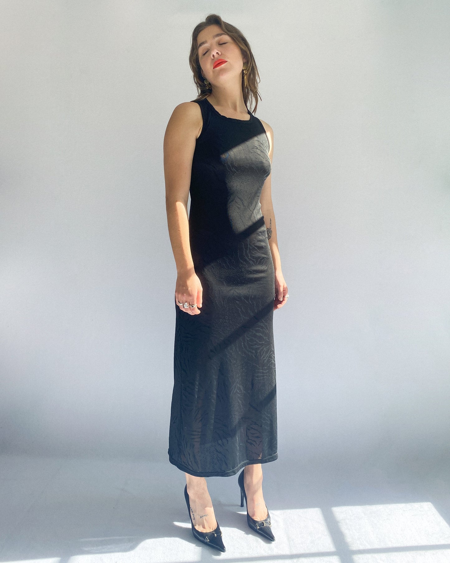 Black Animal Print Glittery Sheer Gown | 8-9