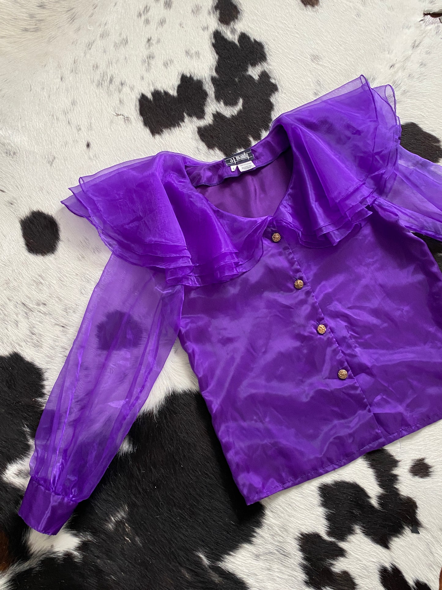 STUNNING 1980s Purple Organza Blouse | Size L