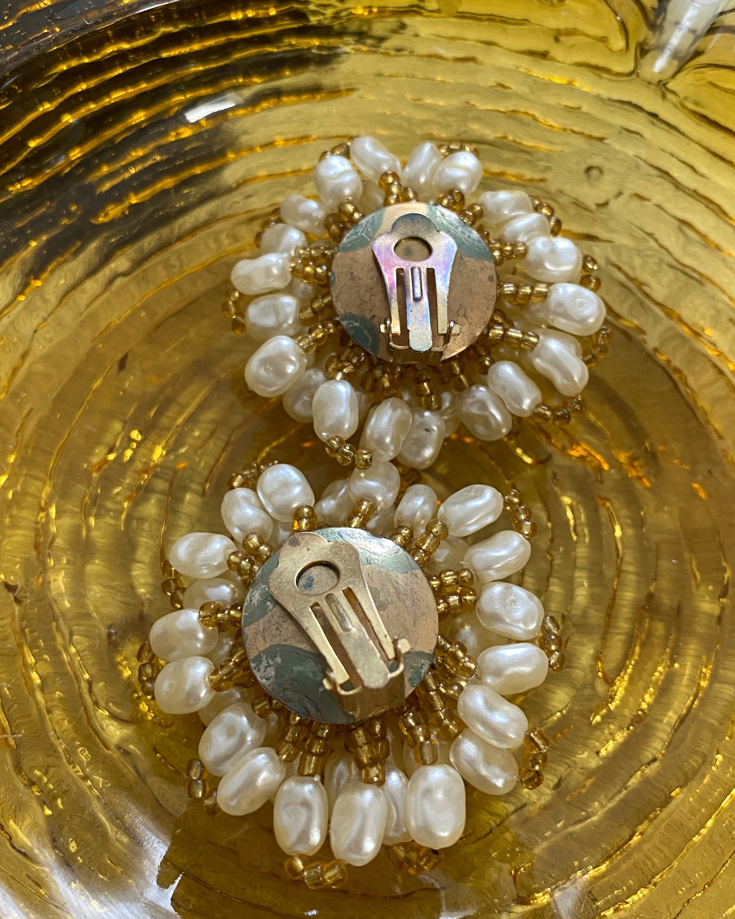 Vintage Pearly Beaded Clip On Earrings