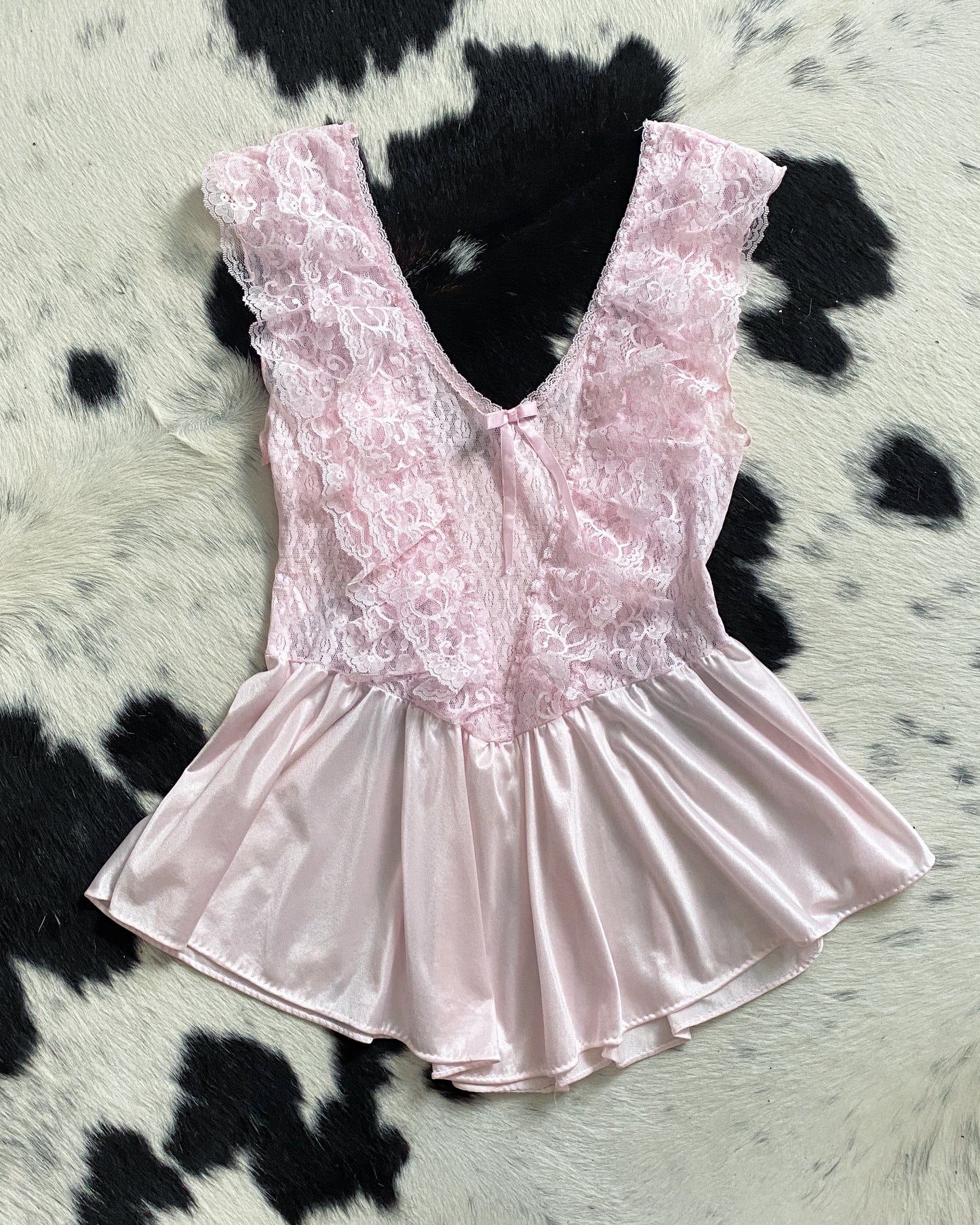 Baby Pink Lace Peplum Top, Made in USA | Size S-M