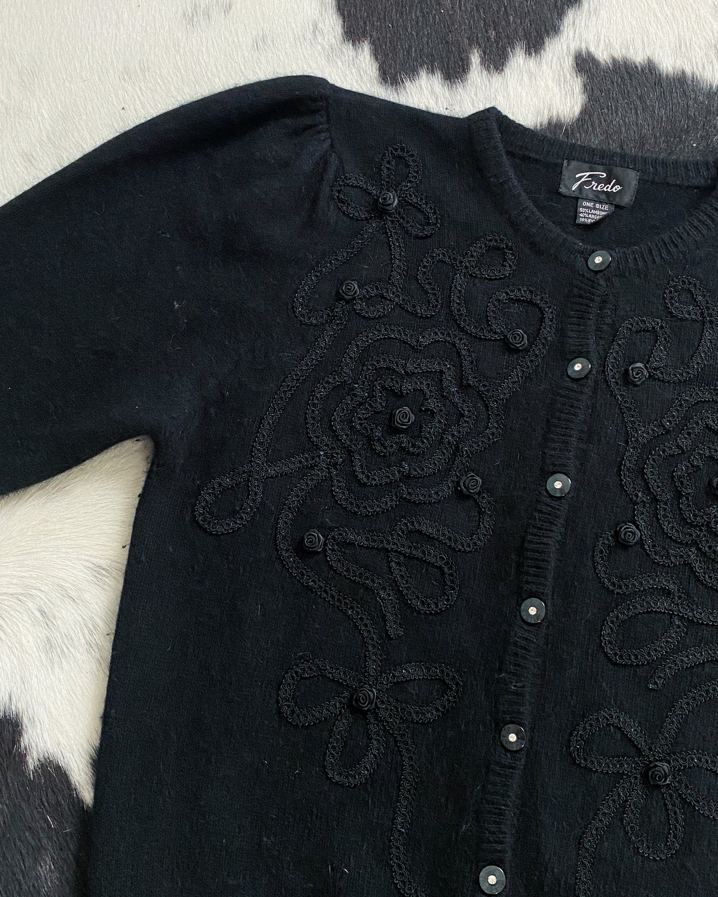 Black Lambswool & Angora Cardigan | Size XS-S/M