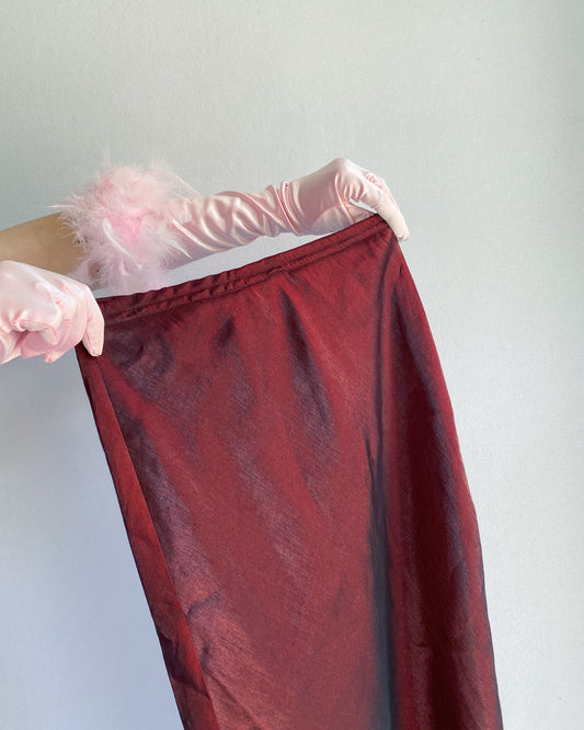 1990s Maroon Iridescent Maxi Skirt, Made in NZ | 10/12