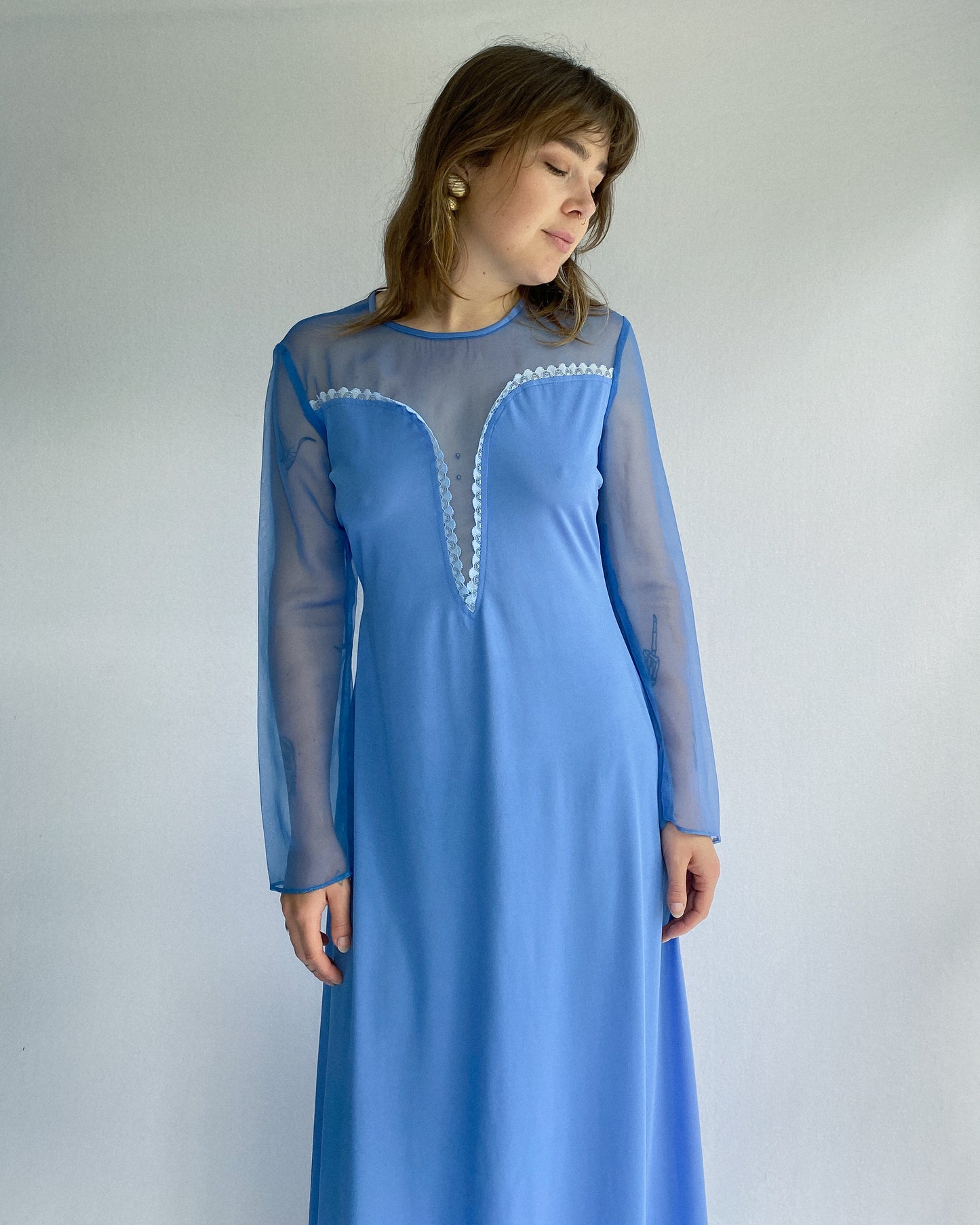 1970s Blue Maxi Dress, Made in NZ| 12
