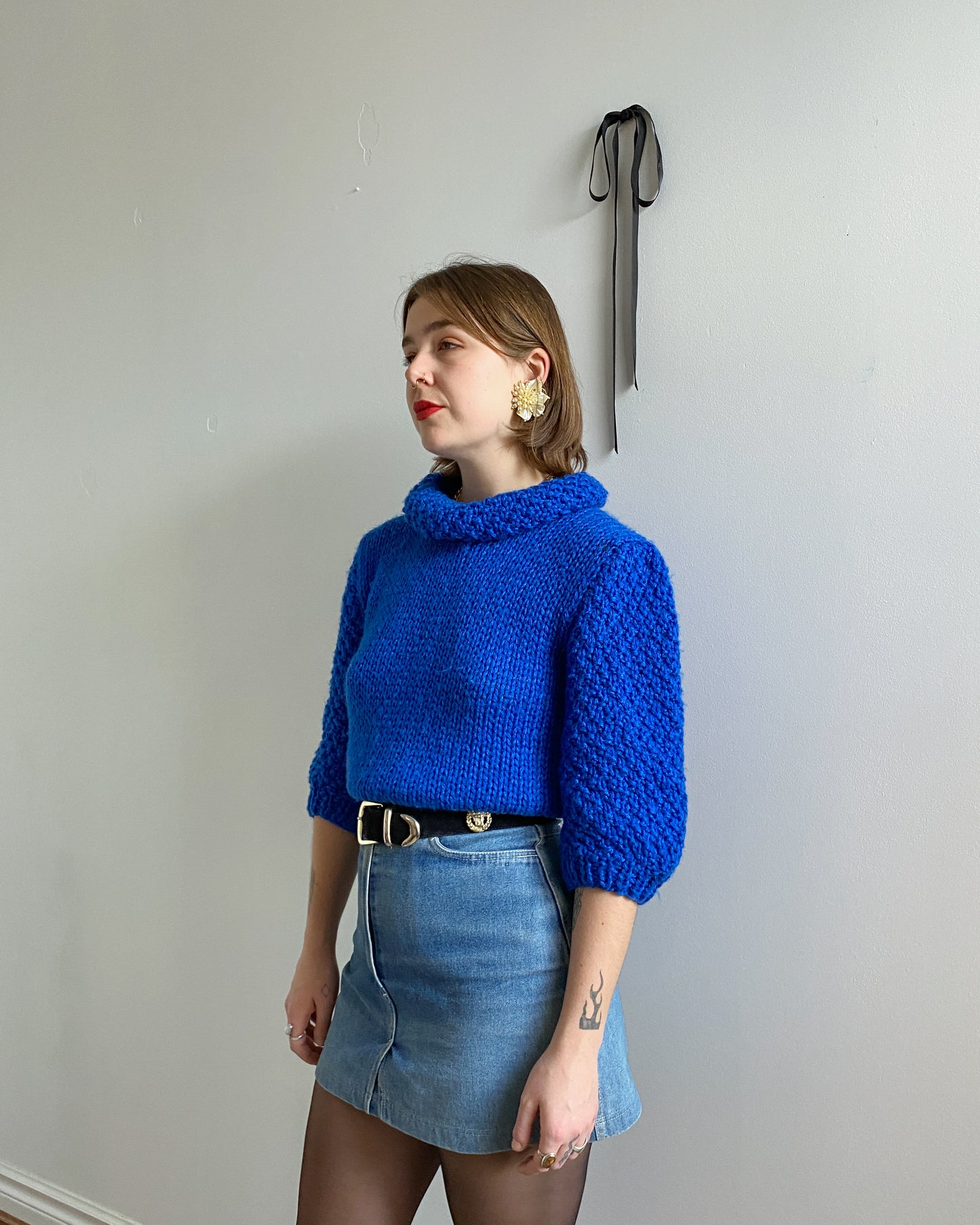 Vintage Royal Blue Cropped Sweater | Size M