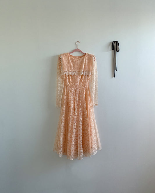 1980s Peachy Lace Dress | Size XS