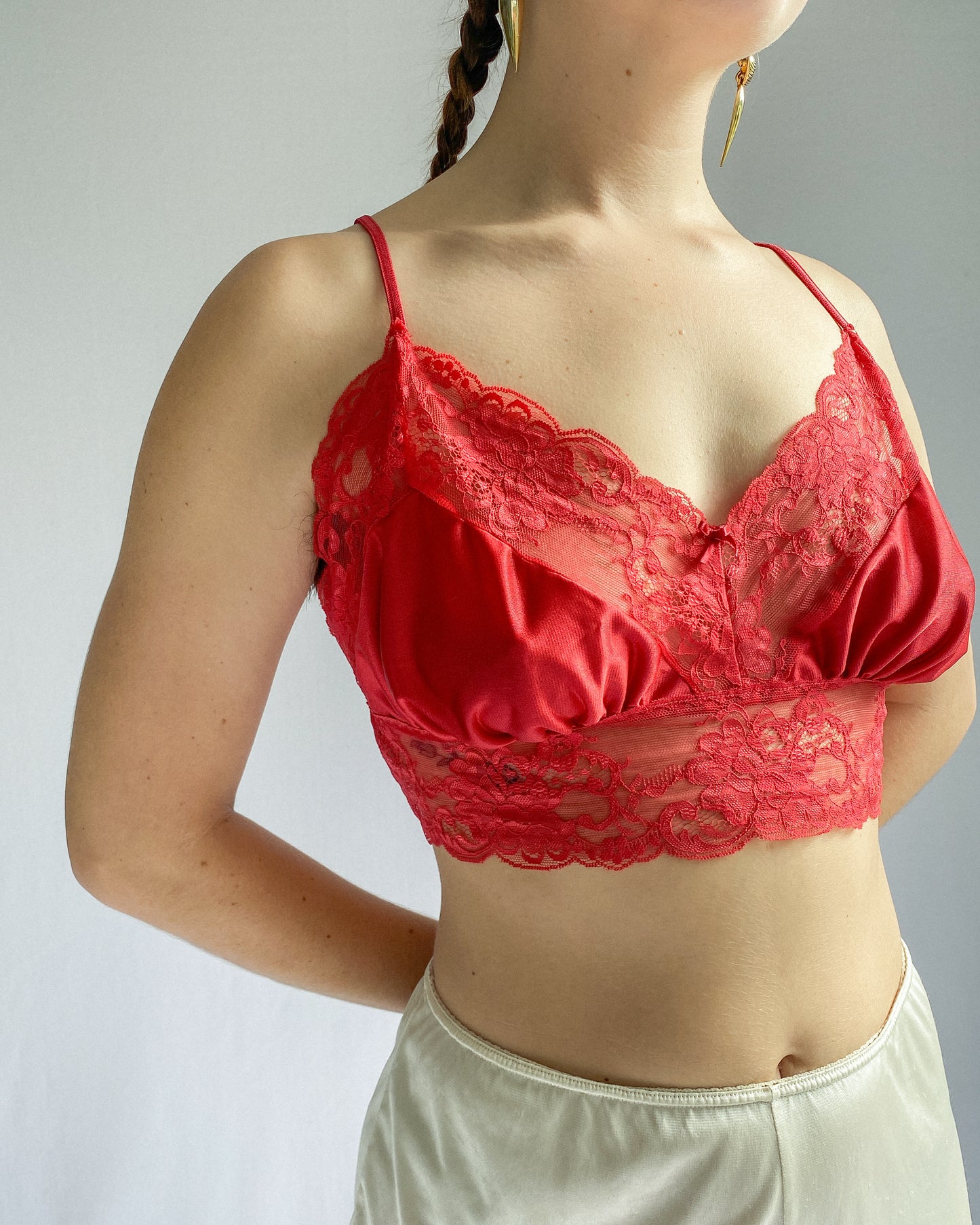 Vintage Red Lace Bralette, Made in NZ | 14-16