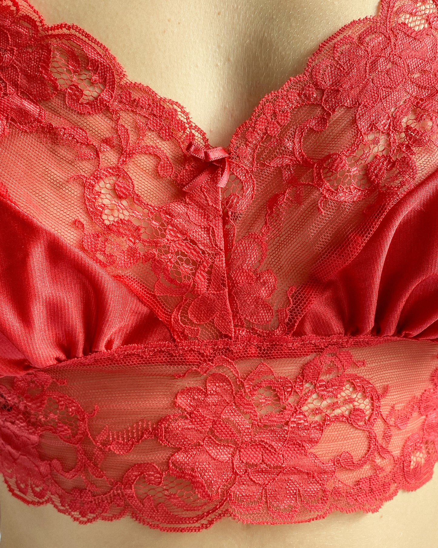 Vintage Red Lace Bralette, Made in NZ | 14-16