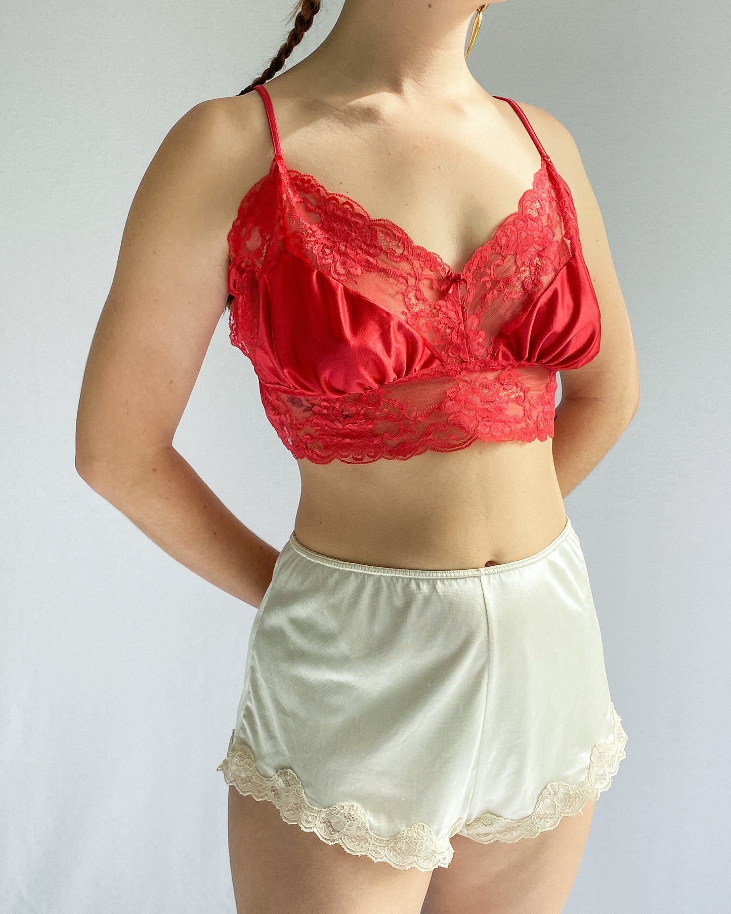 Vintage Red Lace Bralette, Made in NZ | 14-16