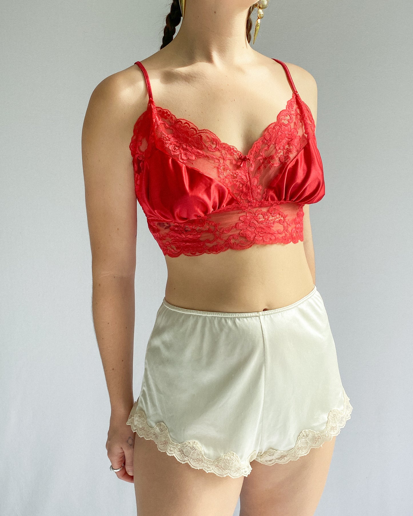 Vintage Red Lace Bralette, Made in NZ | 14-16