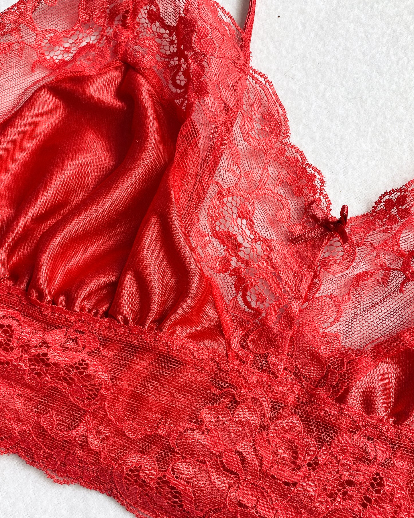 Vintage Red Lace Bralette, Made in NZ | 14-16
