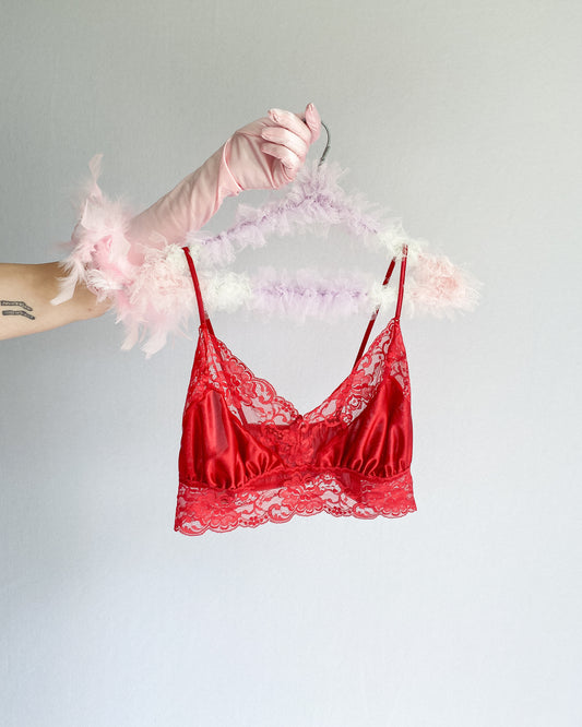 Vintage Red Lace Bralette, Made in NZ | 14-16