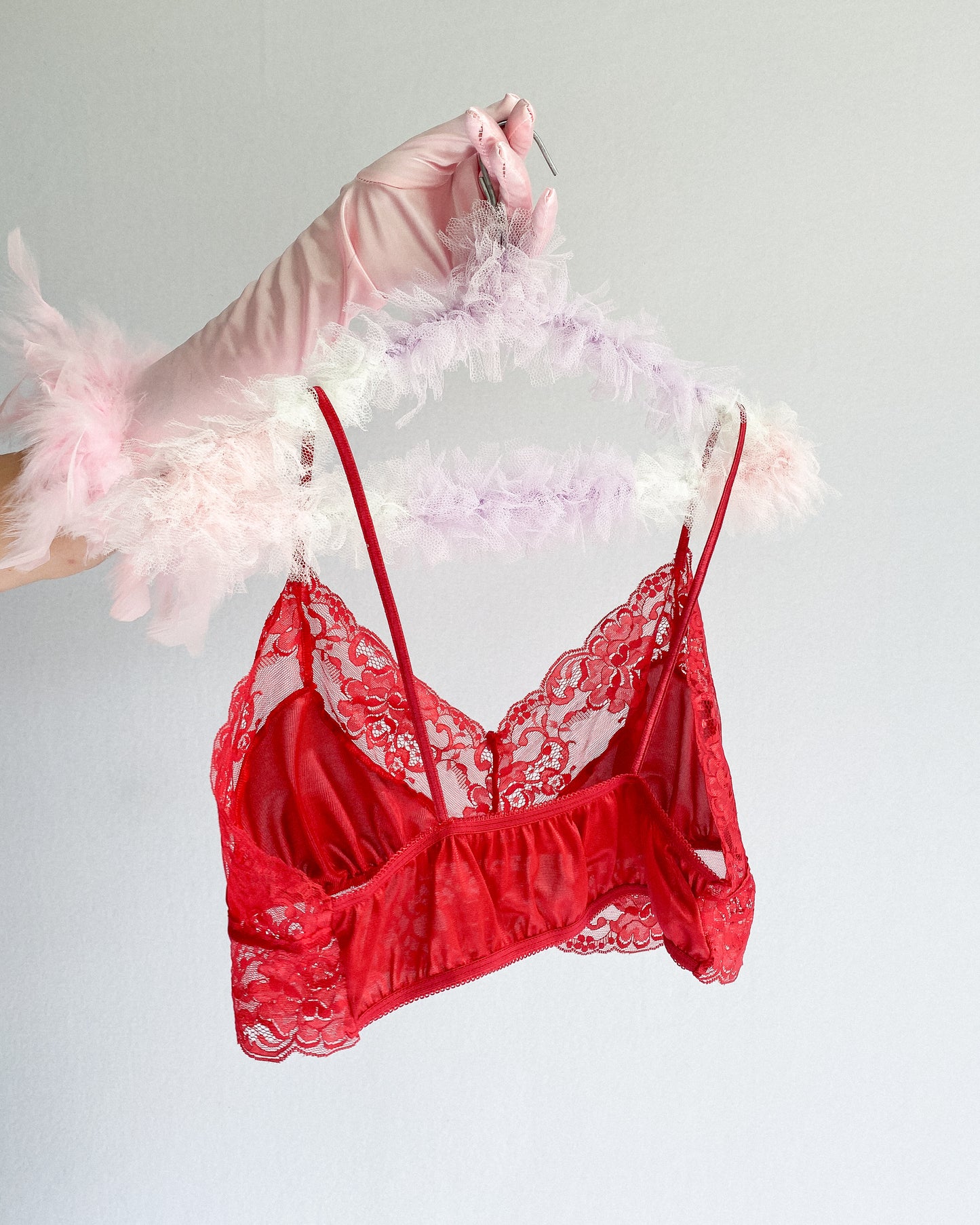 Vintage Red Lace Bralette, Made in NZ | 14-16