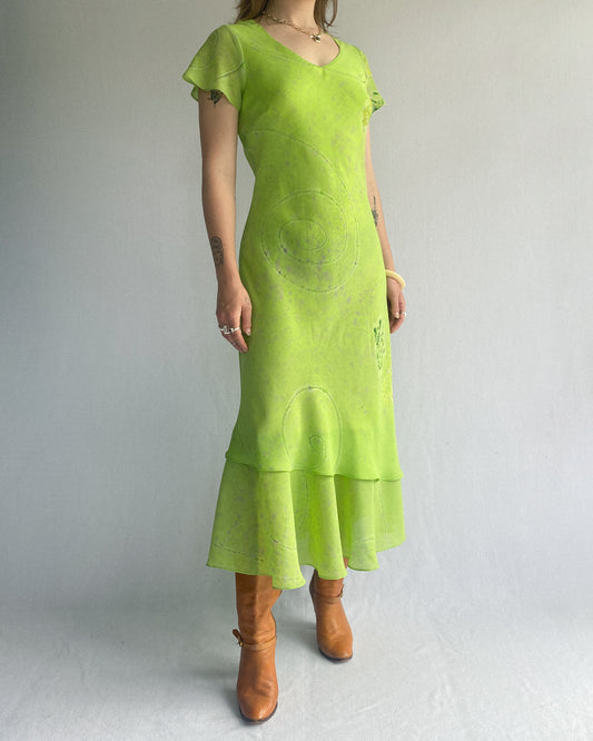 Vintage Green Chiffon Dress, Made in AUS | 10/12