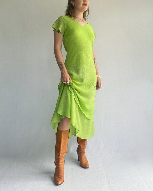 Vintage Green Chiffon Dress, Made in AUS | 10/12