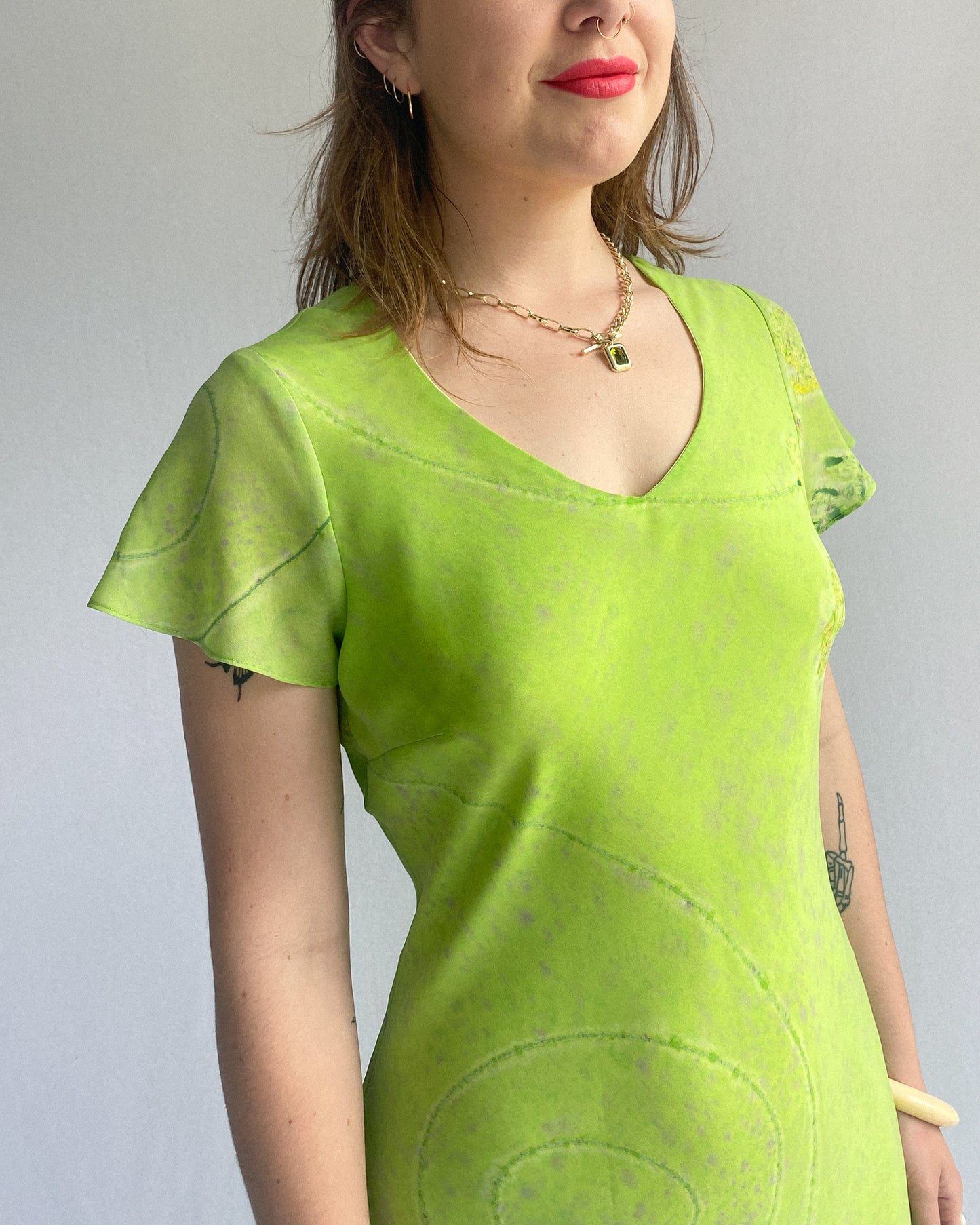 Vintage Green Chiffon Dress, Made in AUS | 10/12