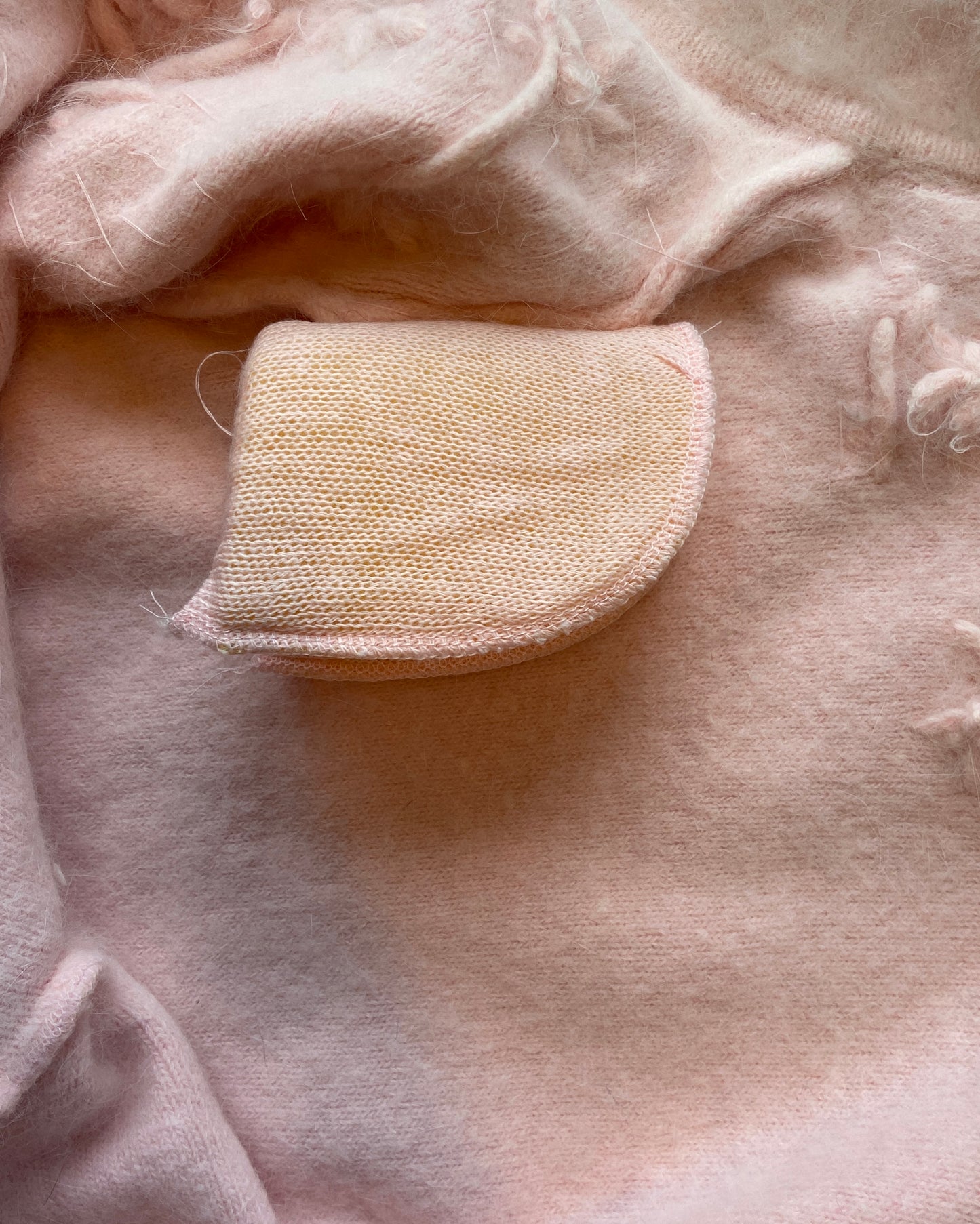 Vintage Baby Pink Angora Cardigan with Beads | 14/16