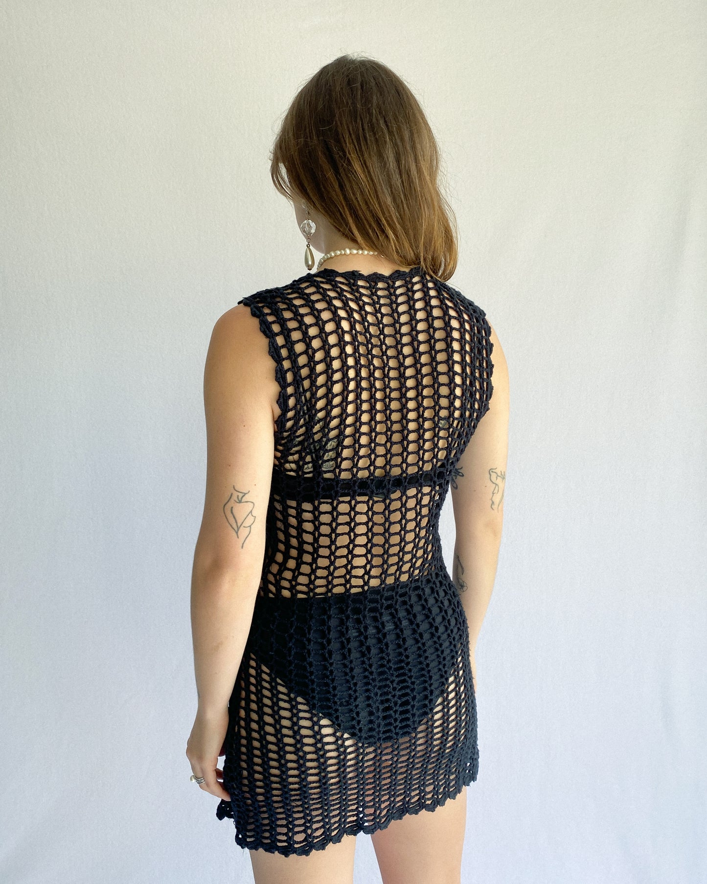 Black Cotton Floral Crochet Dress | 8-12