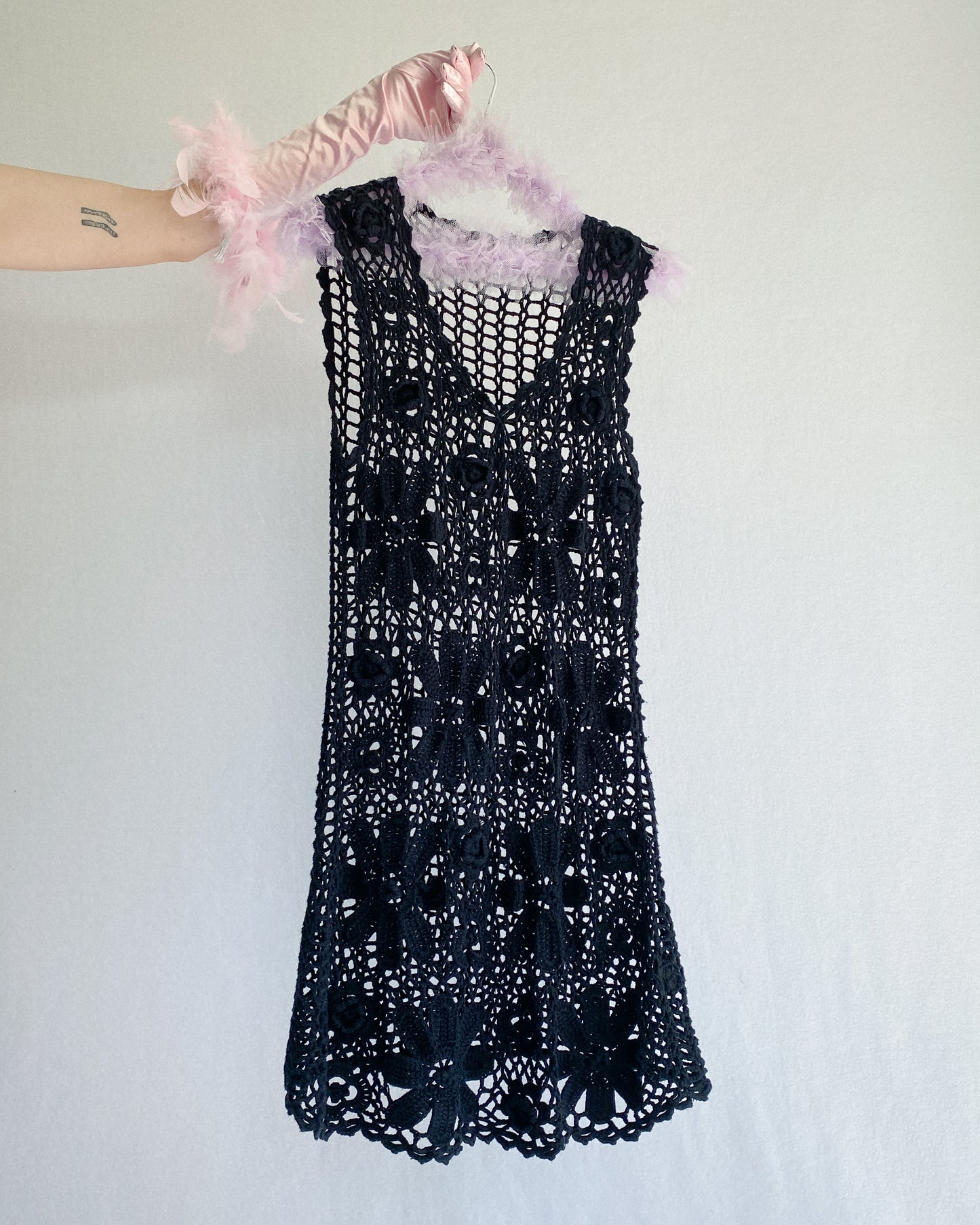 Black Cotton Floral Crochet Dress | 8-12