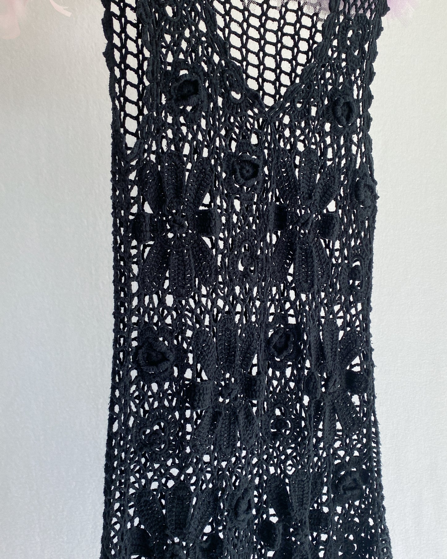 Black Cotton Floral Crochet Dress | 8-12