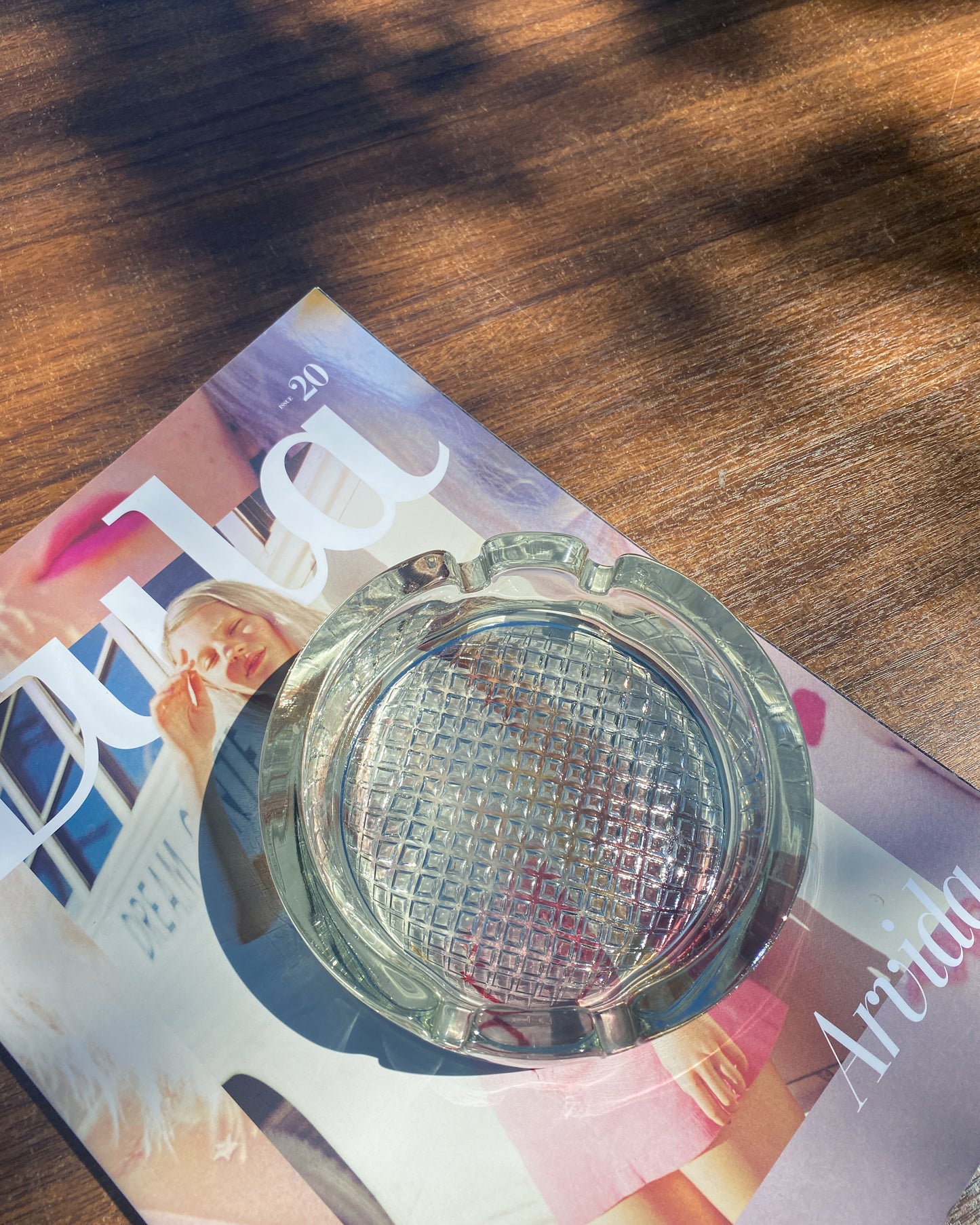 Vintage Waffle-Cut Glass Ashtray | 12.5cm