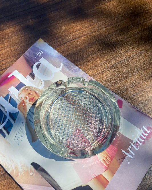Vintage Waffle-Cut Glass Ashtray | 12.5cm