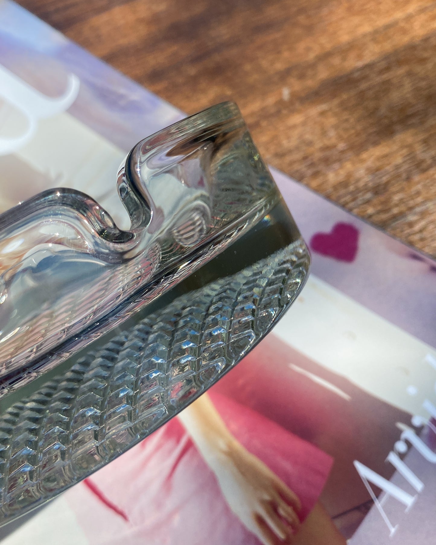 Vintage Waffle-Cut Glass Ashtray | 12.5cm