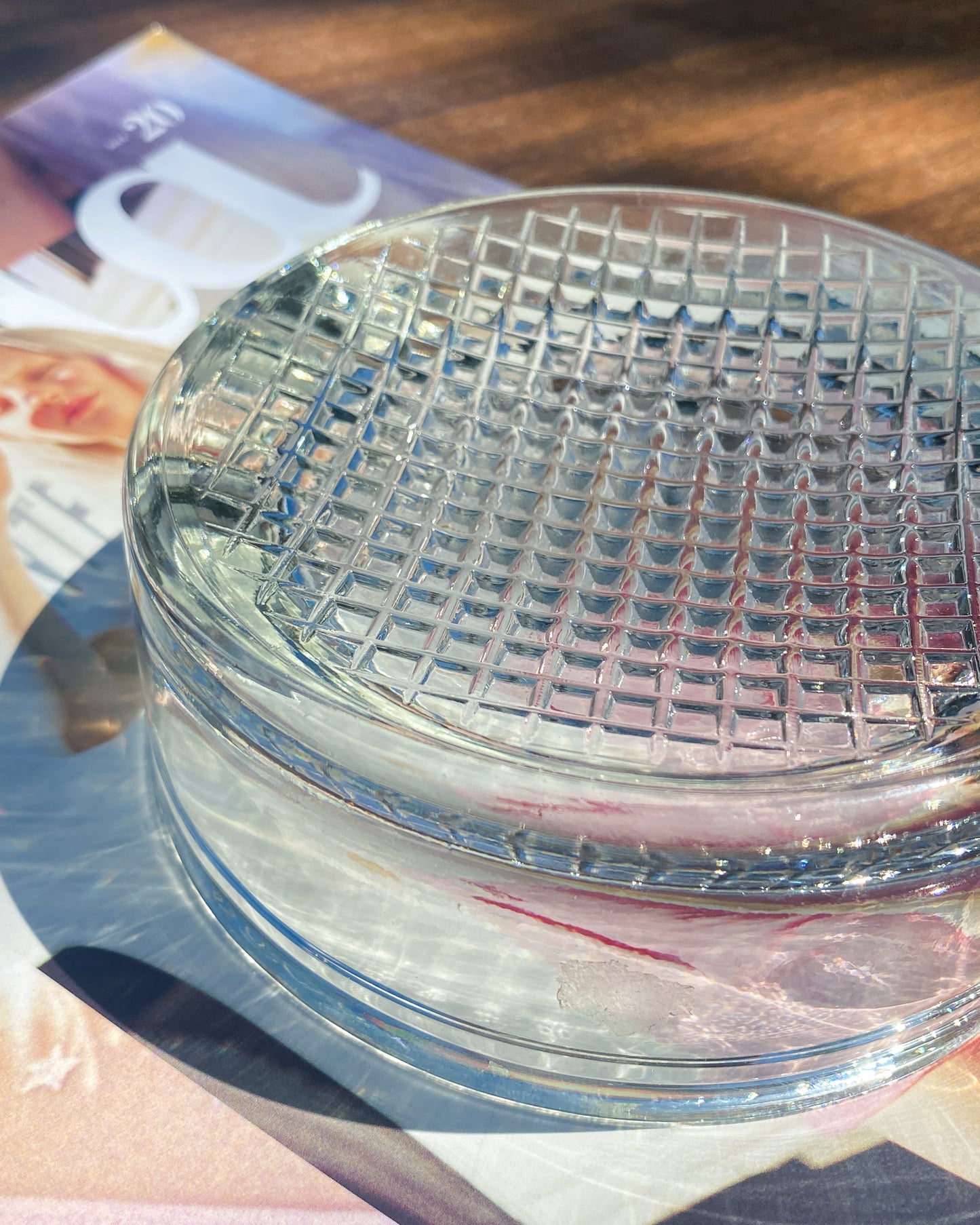 Vintage Waffle-Cut Glass Ashtray | 12.5cm