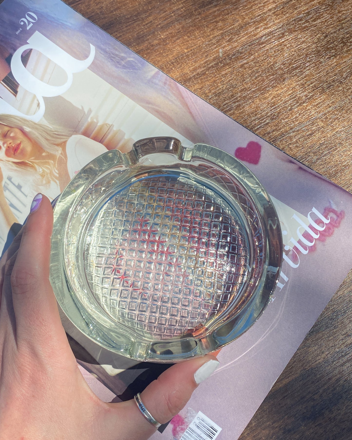 Vintage Waffle-Cut Glass Ashtray | 12.5cm
