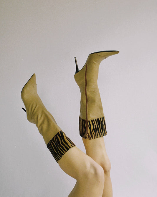 Vintage Leather Animal Print Boots, Made in Brazil | EUR 39