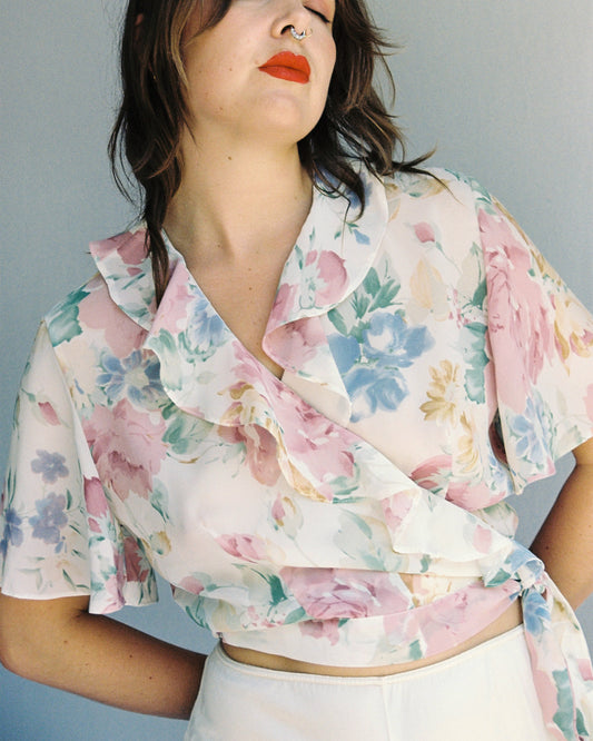 Floral & Frilly Cropped Wrap Top | 10-14