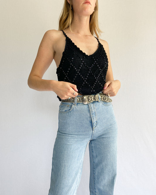 2000s Black Beaded Pagani Stretch Top| 14